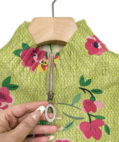 Constanza | Chaqueta de Punto Floral Verde Lima