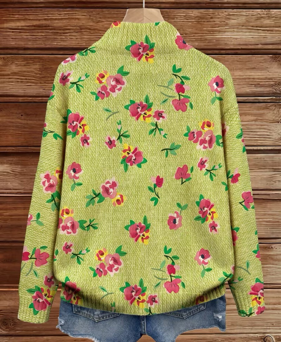 Constanza | Chaqueta de Punto Floral Verde Lima