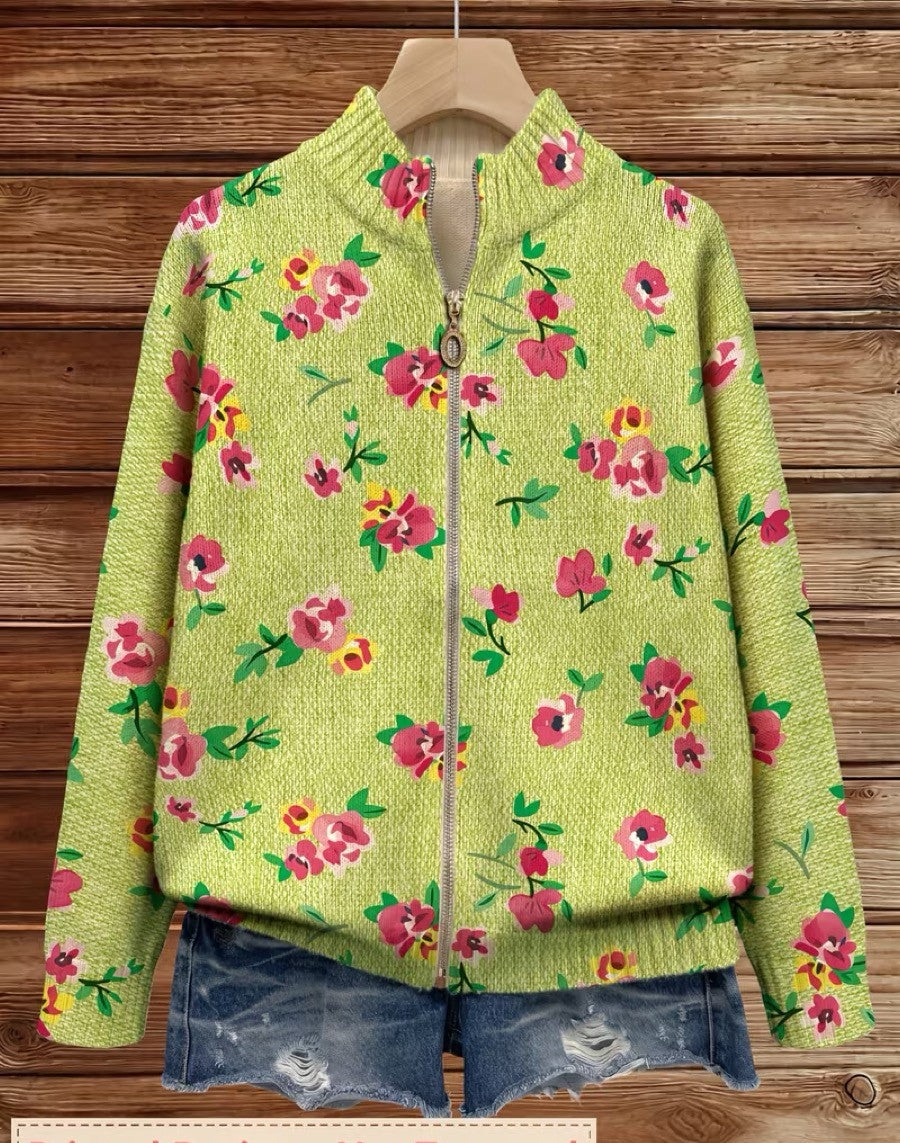 Constanza | Chaqueta de Punto Floral Verde Lima