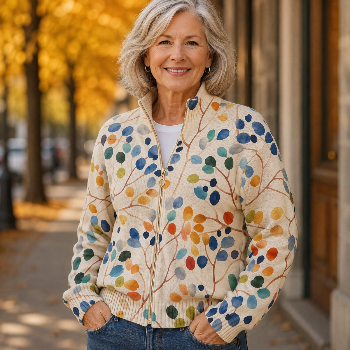 Irene | Chaqueta de Punto Hojas Botánicas