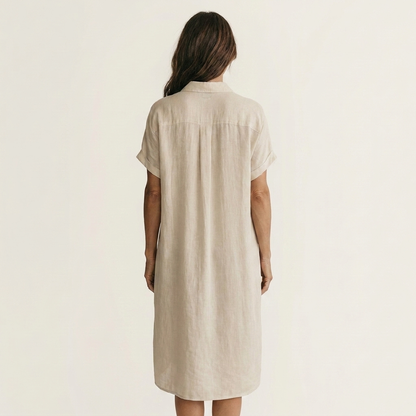 Florencia | Vestido Camisero Midi en Algodón y Lino con Puños Remangados