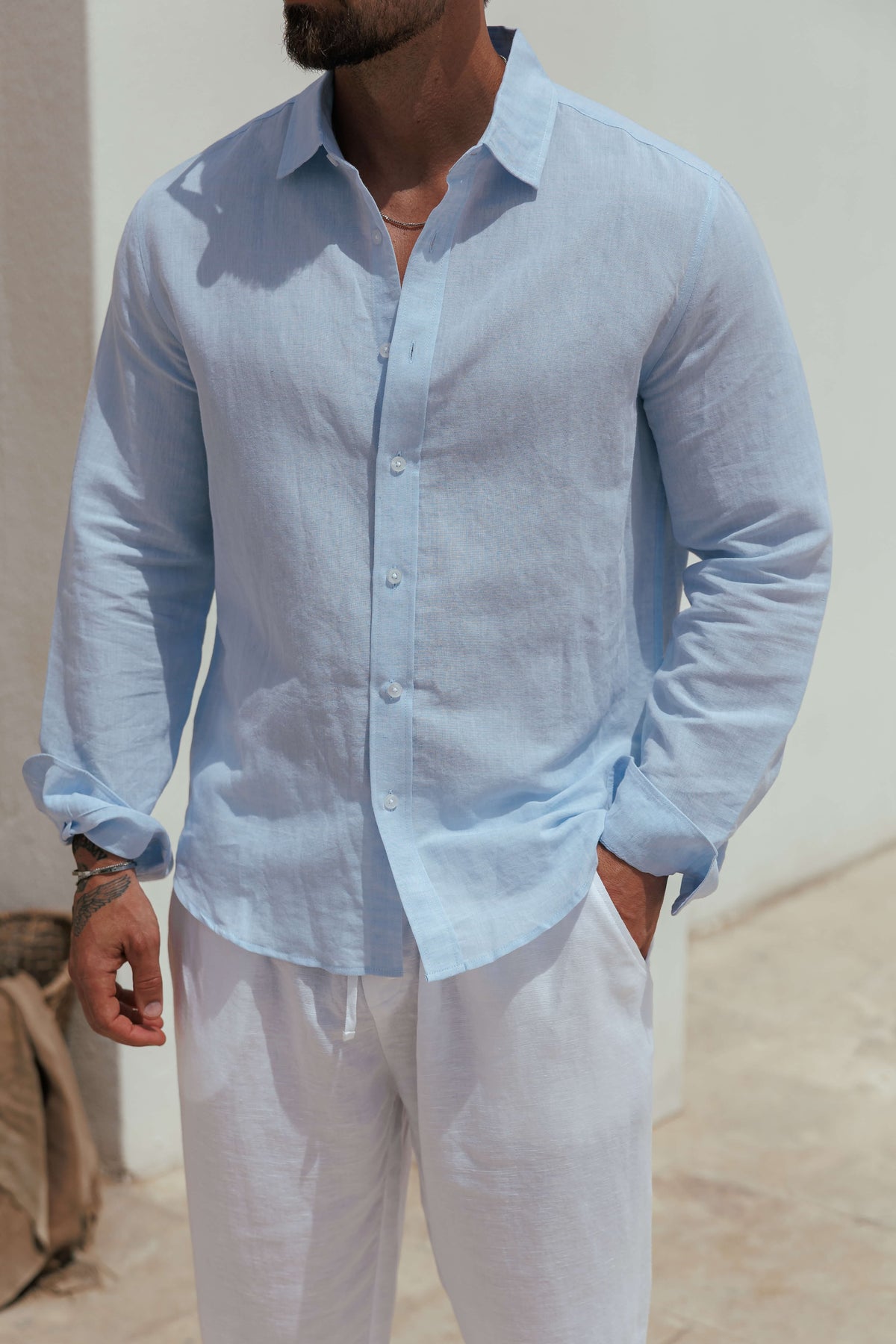 Luxe Linen Shirt — Light Blue
