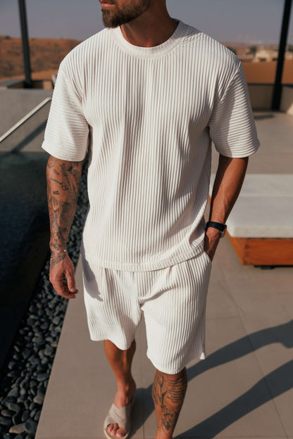 Pleated Shorts — Beige